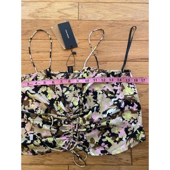 NWT VERO MODA women's dark color splattered Sleeveless ruched crop top size med - Picture 4 of 7